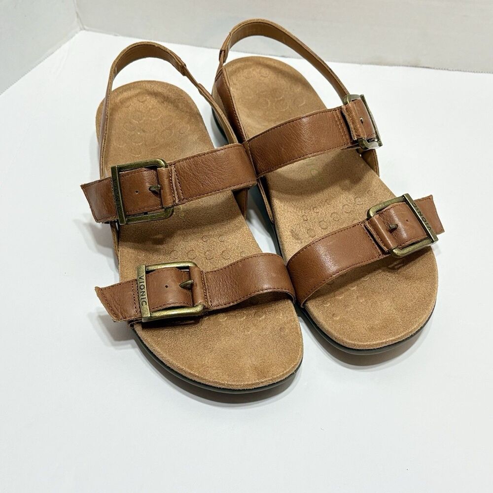 VIONIC Reese Slingback Sandal Tan Leather Women's Size 8 Cottagecore